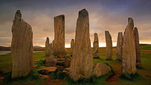 Europe, Scotland, Great Britain, England, Isle of Lewis, sunset, evening mood, monoliths,