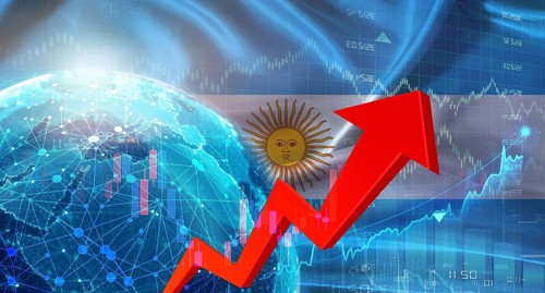 Global economic growth with Argentinan flag. Financial growth with Argentina flag on economic