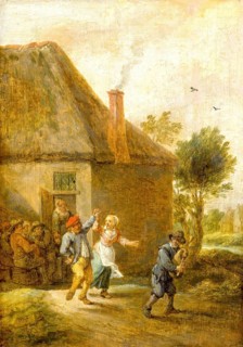 Peasants dancing in front of an inn (ca. 1642-1643), painting by David Teniers (baptised 15