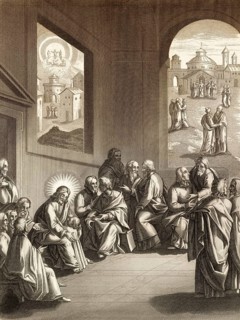 Jesus teaches the disciples about humilty and fraternal correction, steel engraving 1853, digitally