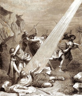 On the way near Damascus, he was suddenly surrounded by light from heaven, conversion of Saul, the