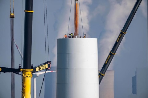 Construction site of the new Bedburg 3 wind farm, on recultivated open-cast mining site, 9 wind