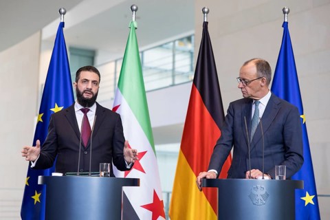 Ahmed al-Sharaa (President of the Syrian Arab Republic) and Friedrich Merz (Chancellor of the