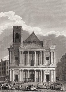 The Church of St Eustache, Paris, antique steel engraved print, 1831