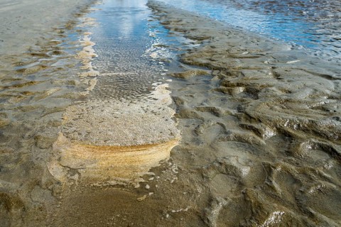 Wharariki Beach, New Zealand, South Peninsula of New Zealand, wave trails in the sand