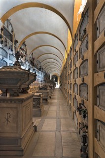 Covered tombs at the Monumental Cemetery, Cimitero monumentale di Staglieno), Genoa, Italy