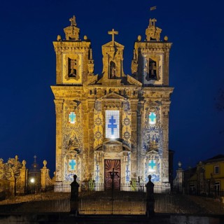 Igreja Paroquial de Santo Ildefonso, catholic church in the old town in the evening, exterior