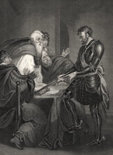 John de Warenne, 6. Graf von Surrey, 1231-1304, rechtfertigt die Titel seiner Ländereien
