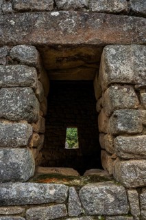Detail of a trapezoidal window, Machu Picchu, Cusco Region, Per