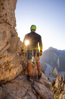 A mountaineer practices climbing and rappelling at Eagle's Nest in Monterrey, Mexico, equipped with