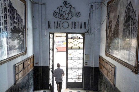 Cairo, Egypt. April 8th2025. The lobby of the original Yacoubian Building, the setting for the