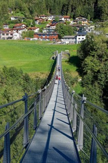 Suspension bridge at Matrei-Trautson Castle, Matrei am Brenner, Wipptal, Tyrol, Austria