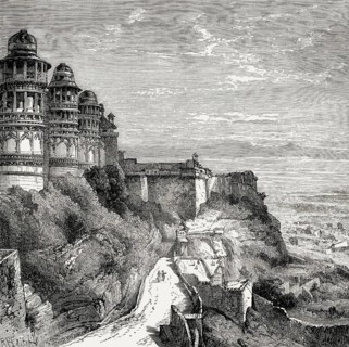 View of Gwalior Fort, Gwaliiyar Qila, Madhya Pradesh, India, c. 1840
