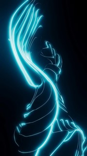 Dynamic illustrated abstract design of glowing neon lines. The blue light creates a futuristic and