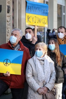 Wesel, North Rhine-Westphalia, Germany, Demonstration against Putin's war in Ukraine. Peace
