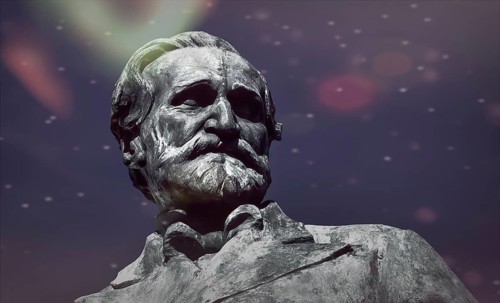 Verdi monument in front of Rocca dei Marchesi Pallavicino, Piazza Giuseppe Verdi, Busseto, Province