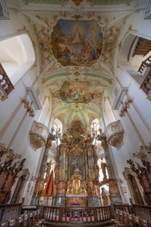 Choir room with basilica insignia of the Maria Brünnlein pilgrimage basilica in rococo style built