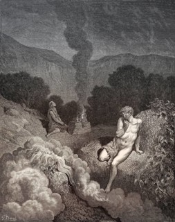 Cain and Abel offer their sacrifices, Old Testament, woodcut by Gustave Doré