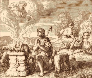 Cain and Abel offer their sacrifices, by Julius Schnorr von Carolsfeld, 1860