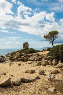 Picturesque beach with rocks, Spiaggia di Perda S'Acchiloni, Capo Ferrato, Muravera, Province of