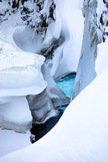 Icy and snow-covered Kolugljufur Canyon, Northern Iceland Vestra, Iceland