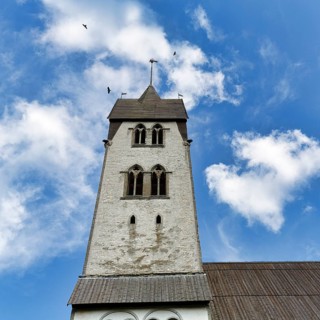 Steeple of the medieval church of Gothem, Gothem Kyrka, detail, east coast, island of Gotland,