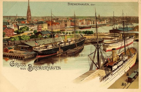 Historical postcard around 1900, Bremerhaven, Germany, reproduction of a postcard, historical