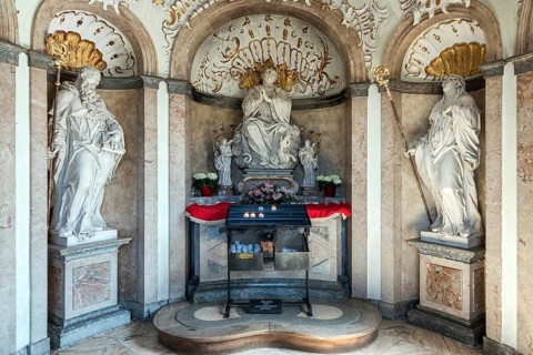 Baptistery prayer room, parish church, Baroque Basilica of St. Mang, interior view, Füssen,