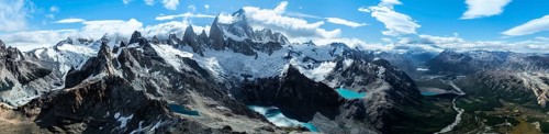 Aerial View, Epic Panorama, Large Glaciers, Lago de los Tres Laguna Sucia Glacier Lakes, Mountains