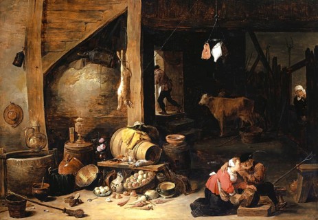 In the stable (1643), painting by David Teniers (baptised 15 December 1610 in Antwerp, died 25