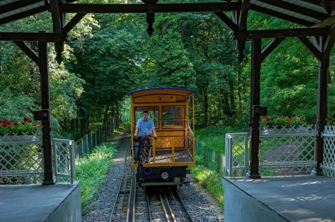 Historic funicular railway, rack and pinion funicular railway with water load on tracks,