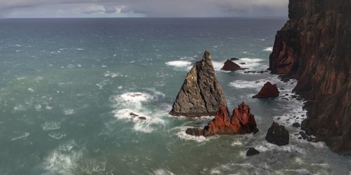 Rock formations in the Atlantic Ocean, volcanic peninsula, Ponta de São Lourenço, Ponta de Sao