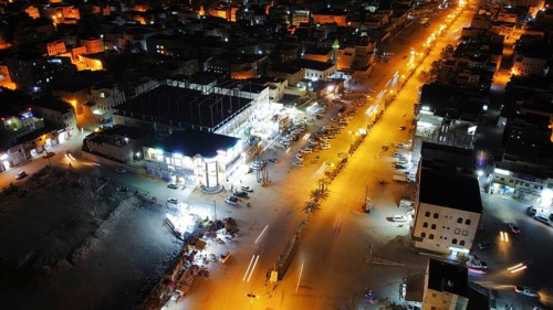 In Seiyun, Yemen on January 09, 2026, aerial drone footage shows the city of Seiyun in southern