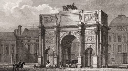 The Arc de Triomphe du Carrousel, Paris, antique steel engraved print, 1831