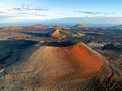 Caldera Colorada volcano, picturesque volcanic landscape with volcanic craters and lava fields in