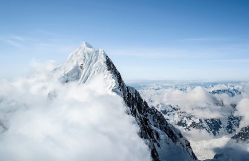 Aerial view, Extreme Ridge of Mount Huntington, 3731 m, Alaska Range, Alaska, USA