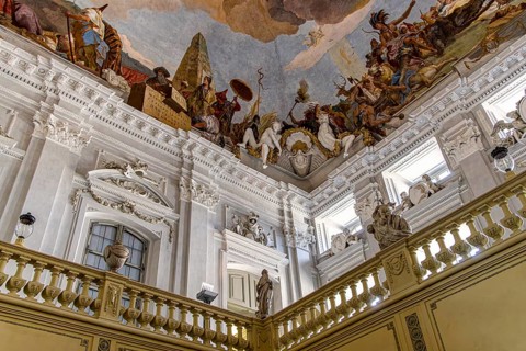 Interior design and exhibition rooms in the Würzburg Residence, imposing 18th century palace with
