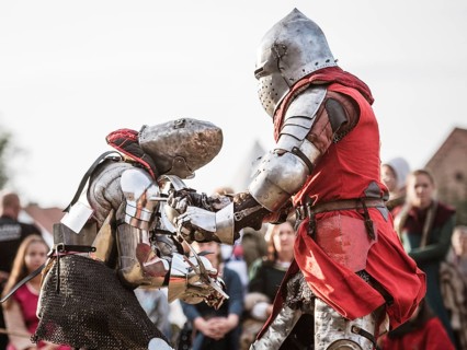 LUBIAZ, POLAND - AUGUST 25, 2018: Monastery Siege - historical staging. Knights tournament