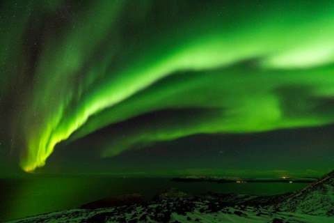 Northern Lights (Aurora borealis) over the Norwegian Sea, Söröya, Finnmark, Norway, December 2018