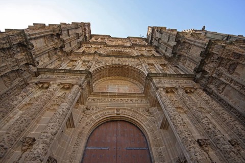 Portal of Catedral Vieja, church, looking up, Plasencia, Extremadura, Spain