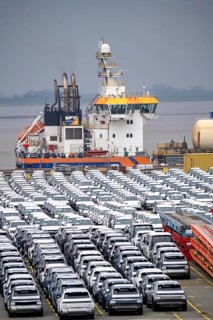 Parking space for import vehicles, hundreds of Hyundai Ioniq, electric cars, waiting for onward