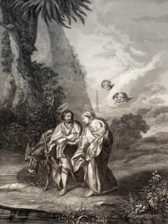 The flight to egypt, steel engraving, 1853, digitally restored