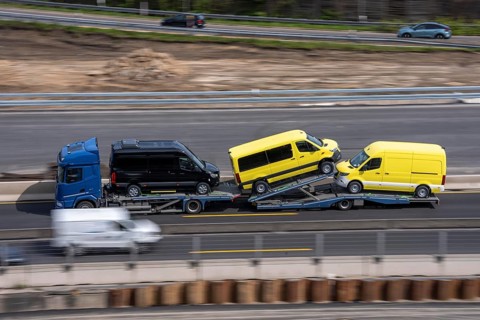 Car transporters, vehicles are being transported, A3 motorway, vans