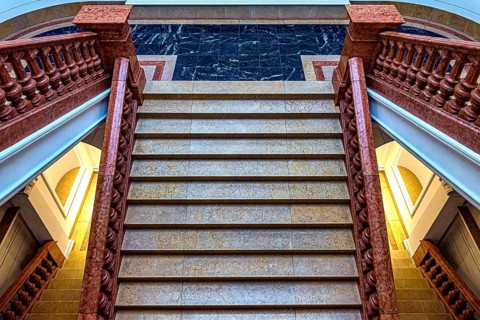 Restored staircase, interior design in the Museum of Communication on Leipziger Straße in Berlin