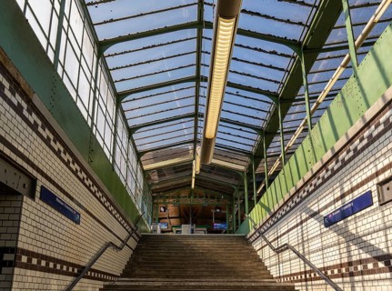Stairs to the S-Bahn platforms at Lichterfelde West station, Berlin, Germany