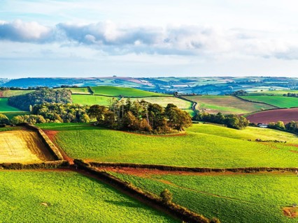 Colours of Devon Farms and Fields over Berry Pomeroy from a drone, Totnes, England, United Kingdom