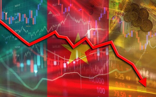 Cameroon financial fall on economy market. Cameroonian financial crisis on economic graph