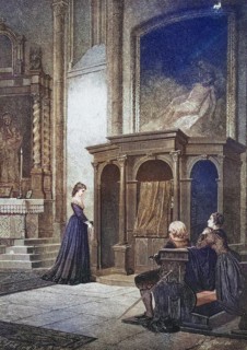 Going to Confession, Woman Walking Towards a Confessional, c. 1878, Germany, Historic, digitally