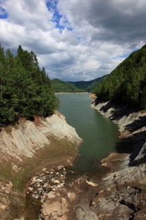 Lake Vidraru, Lacul Vidraru, an artificial reservoir in the Arges Valley in the Fagaras Mountains,