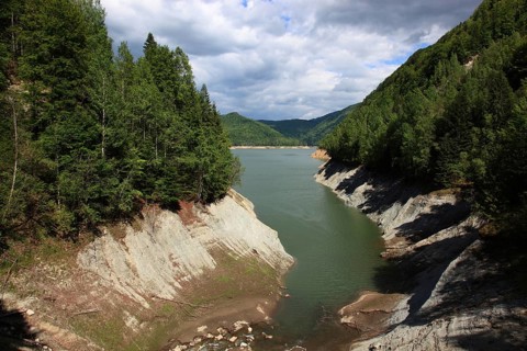 Lake Vidraru, Lacul Vidraru, an artificial reservoir in the Arges Valley in the Fagaras Mountains,